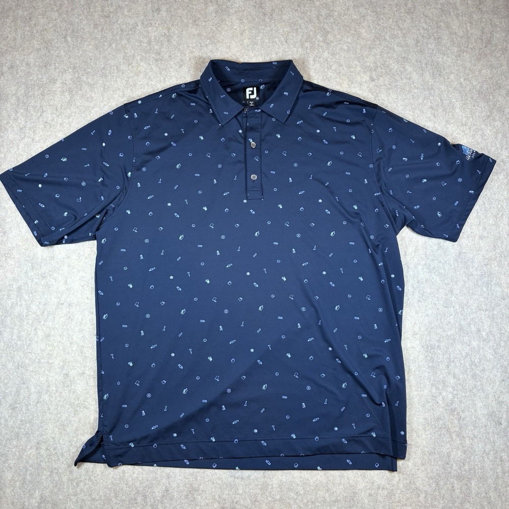 FootJoy Men's 2XL Navy Blue Golf AOP Performance Stretch Golf Polo Athleisure
